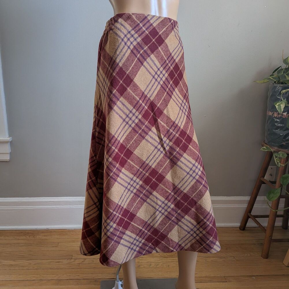 Vintage 90s Salon Studio Plaid Midi Skirt Librarian Dark Academia Size Large